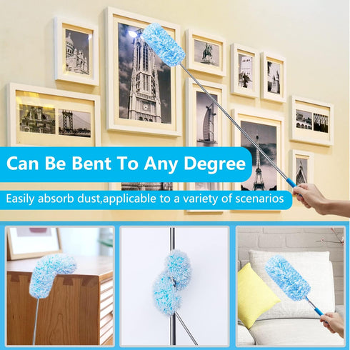 4 Pack House Cleaning Feather Duster Kit, Extendable Pole 13" to 30", Washable Microfiber Duster for Home and Office