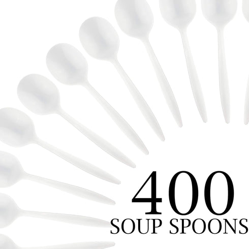 Plasticpro Cutlery 400 Mediumweight White Disposable Plastic Soup Spoons