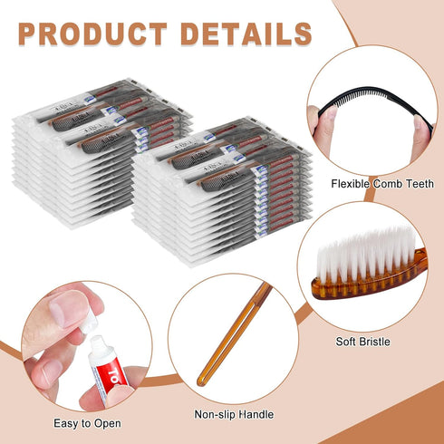 10pcs Disposable Toothbrushes with Toothpaste and Comb Floss, 4-in-1 Bulk Kit for Homeless & Hotel