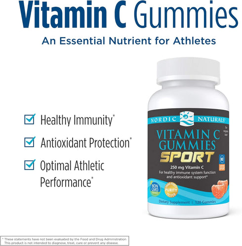 Nordic Naturals Vitamin C Gummies Sport, Tart Tangerine | 120 Gummies | 250 mg Vitamin C | NSF Certified | Vegan