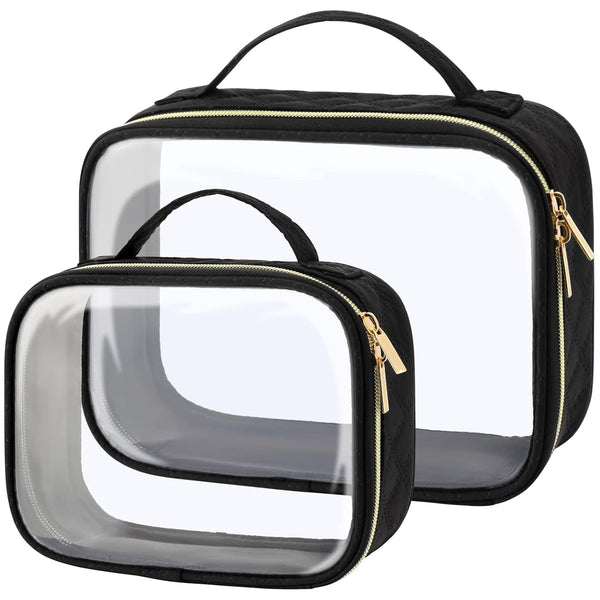 PACKISM Clear Makeup Bags - TSA Approved Large Opening Toiletry Bag, Black Travel Essentials