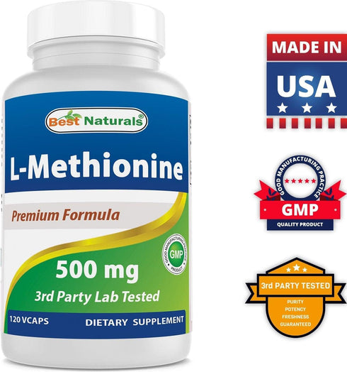 Best Naturals L-Methionine 500 mg, 120 Veggie Capsules