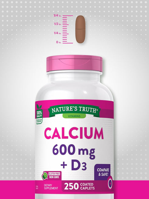 Nature's Truth Calcium 600mg with Vitamin D3, 250 Tablets, Vegetarian, Non-GMO & Gluten Free