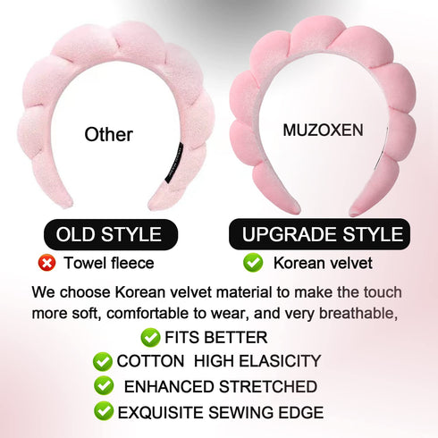 Spa Headband for Washing Face, Velvet Makeup Headband, Bubble Skincare Headbands with Face Wash Wristbands, Sponge Puffy Headband for Women Skin Care - Red