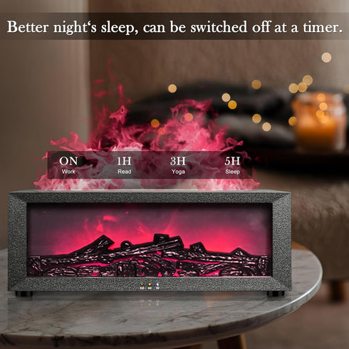 Villelei 7 1/3/5 Fireplace Aroma Diffuser with Remote Control - Color Changing LED Flame Essential Oil Diffuser, Hour