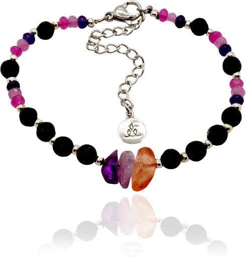 Samahdee Set: Scentual Stones Serenitii Amethyst, Lepidolite & Pink Opal Beaded Bracelet with Organic Bergamot