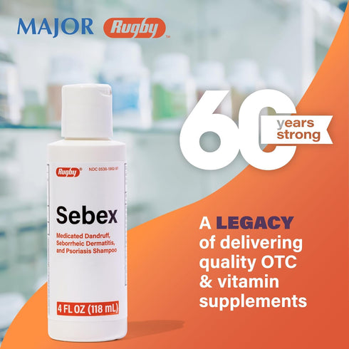 Rugby Sebex Medicated Dandruff Shampoo, 4 Oz, 2% Sulfur, 2% Salicylic Acid, Anti-Dandruff
