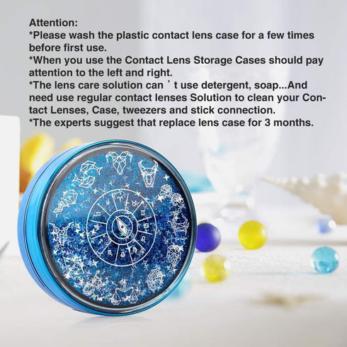 Contact Lens Case, Bling Constellations Travel Kit with Tweezers, Remover Tool, Mirror & Solution Bottle (Blue)