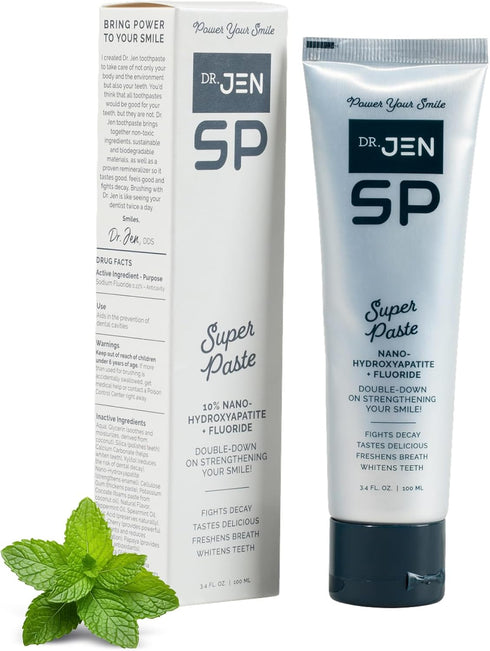 Dr. Jen Super Paste Toothpaste with Fluoride +10% Nano-Hydroxyapatite - Travel Teeth Whitening Toothpaste for Sensitive
