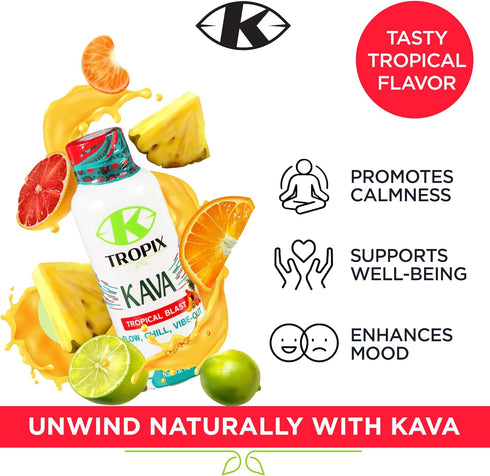 Kava Shot Tropical Blast - Kava Root Extract Supplement - Alcohol Replacement Drinks - 1 Pack