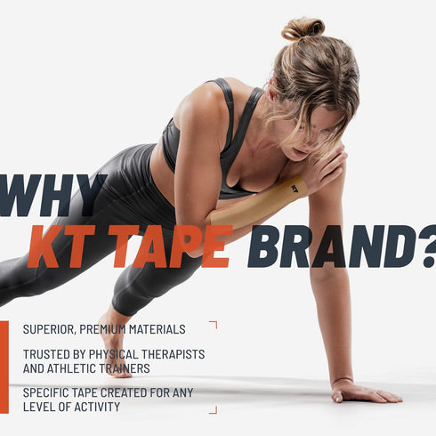 KT Tape Kinesiology Athletic Tape, 20 Count, 10" Precut Strips, Gentle Adhesive for Sensitive Skin, Beige