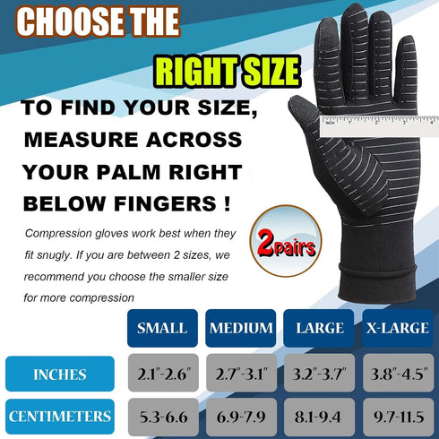 2 Pairs Full Finger Compression Gloves for Women and Men - Copper Arthritis Gloves with Touchscreen Tips (Large)