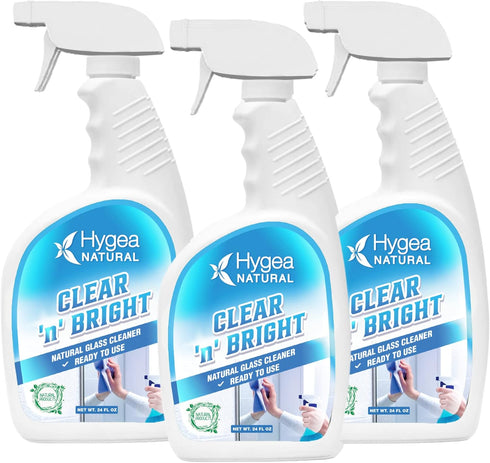 Clear 'n' Bright Non-Toxic Glass Cleaner Spray, Streak-Free & Ammonia-Free Window Cleaning Supplies (3 Pack, 24oz Spray)