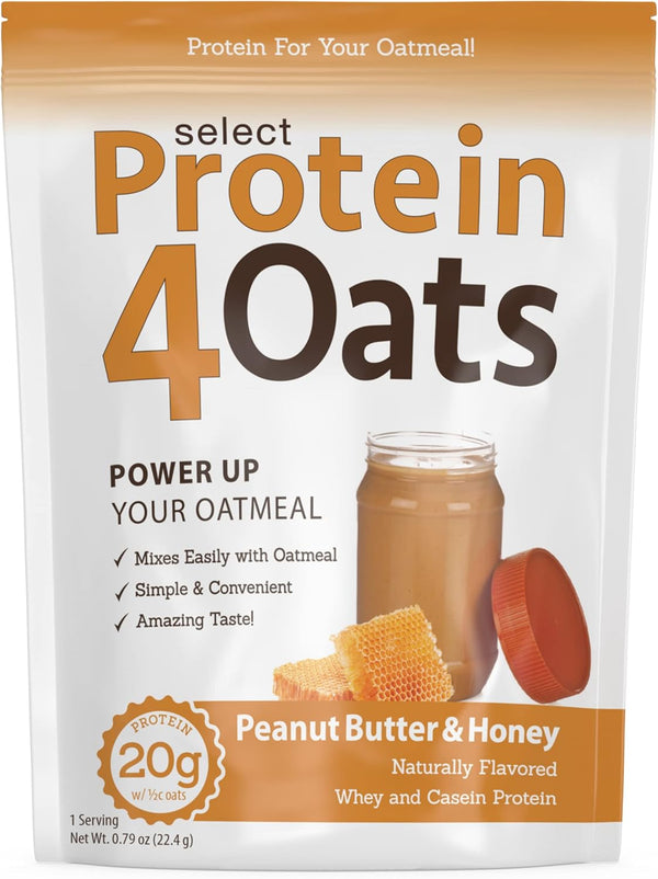 PEScience Select Protein4Oats, Peanut Butter and Honey - 12 Servings, Whey and Casein Blend for Oats and Oatmeal