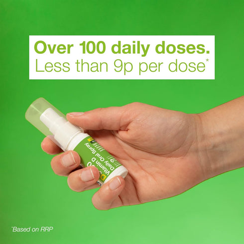 BetterYou Vitamin D3 Spray Liquid, 3000 IU Strength per Single Spray, 0.507 Fl Ounce (100 Sprays), Peppermint Flavour,