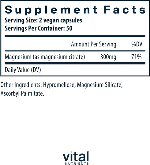 Vital Nutrients Magnesium Citrate 150mg | Vegan Supplement for Relaxation & Health | 100 Capsules