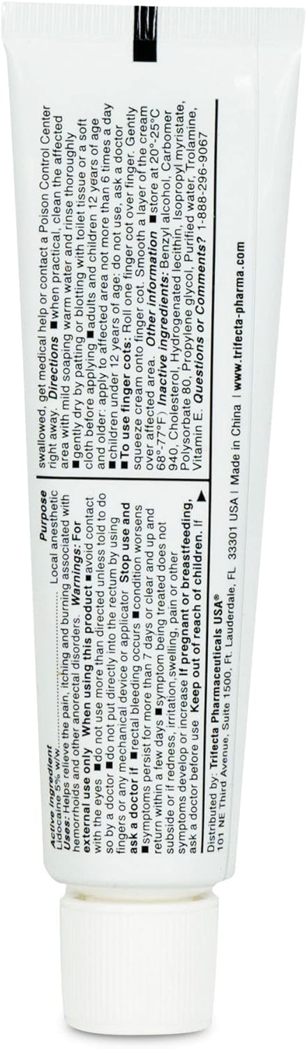 5% Lidocaine Hemorrhoid Relief Cream 1 oz Tube, Rapid Numbing Relief for Itch and Burn, Anorectal Treatment
