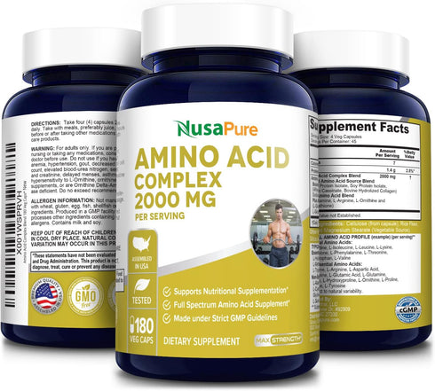 NusaPure Amino Acid Complex Blend - 2000 mg-180 Caps (Non-GMO, Gluten-Free)