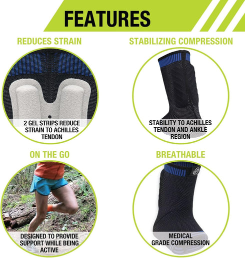 Pro-Tec Athletics Achilles Sleeve with Dual Gel Compression Strips, Achilles Tendon Support for Tendinitis Relief