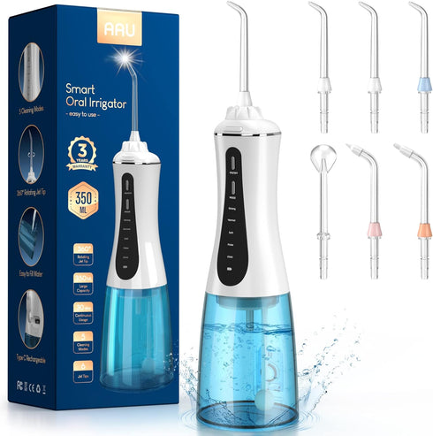 Cordless Water Dental Flosser for Teeth, 350ML Portable Irrigator with 5 Modes, IPX7 Waterproof