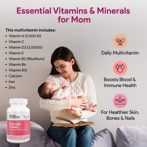 Nutri Supreme Prenatal Vitamin | Chewable Prenatal Vitamins for Women with 800 MCG of Folate | 90 Count
