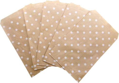 N'icePackaging 20 Qty 4" x 6" Decorative Flat Paper Gift Bags, White Polka-Dot on Brown Kraft Bags