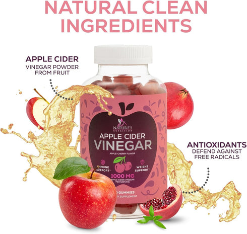 Vegan Apple Cider Vinegar Gummies | Max Strength 1000mg | Gelatin-Free, Vegan, Non-GMO, with Beet Root & B12