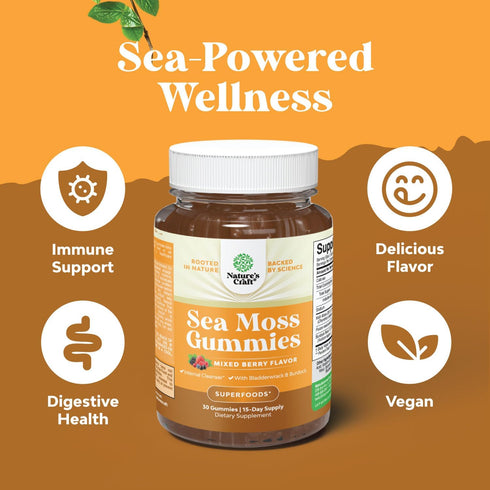 Sea Moss Gummies for Adults and Kids, 30ct | Vegan Immune Support with Burdock, Bladderwrack, and Sea Moss Gel