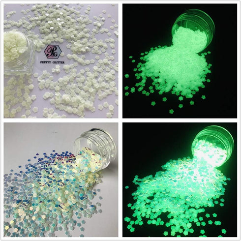 PrettyG 6 Boxes Set Luminous Nail Art Glitter, Glow in The Dark 3D Sparky Moon Butterfly Flower Stickers for DIY Craft