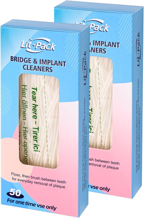 Easy-to-Use Sponge Floss - Cleaning of Implants and Bridges with Stiff Plastic Ends for Oral Hygiene