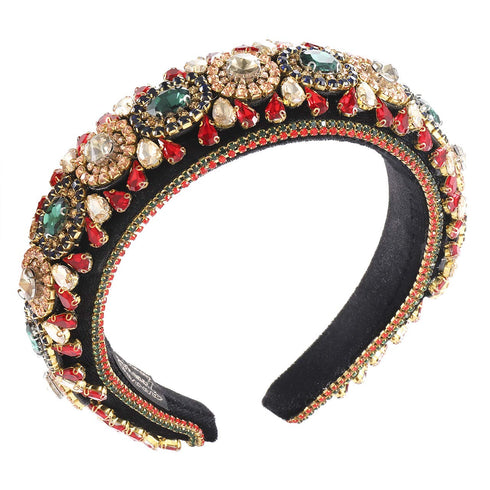 Padded Rhinestone Headband, Bejewelled Crystal Velvet Wide Hairband Party Headwear for Women Girls (Big Rhinestone)