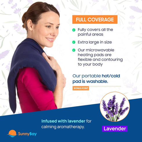 SunnyBay Lavender Microwave Heating Pad, Heavy Weighted Full Body Moist Hot Pack, 10x24 Inches, Midnight Blue