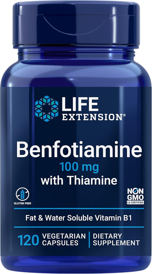 Life Extension Benfotiamine with Thiamine, 100 mg, 120 Vegetarian Capsules