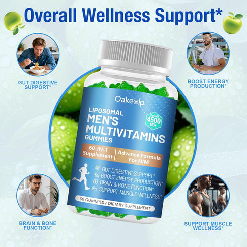 Oakevlp 2 Pack 60-IN-1 Gummy 4500MG+,Vitamin D3 3,CoQ10,Zinc,120+ Immune,Heart Liposomal Methylated Multivitamin