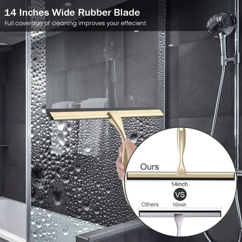 OPERNEE 14 Inches Shower Squeegee with Self Adhesive Hook, Stainless Steel Squeegee Cleaner, All-Purpose Window Scraper