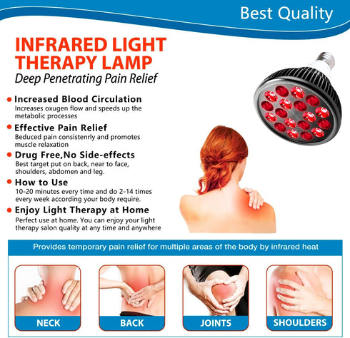 Wolezek Red Light Therapy, 18 LEDs for Body and Face with 660nm Red and 850nm Near-Infrared