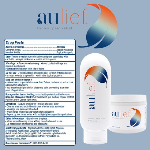 Aulief Topical Pain Relief Cream by China-Gel for Neck, Knee, Back Pain, FSA HSA Approved, 2 oz