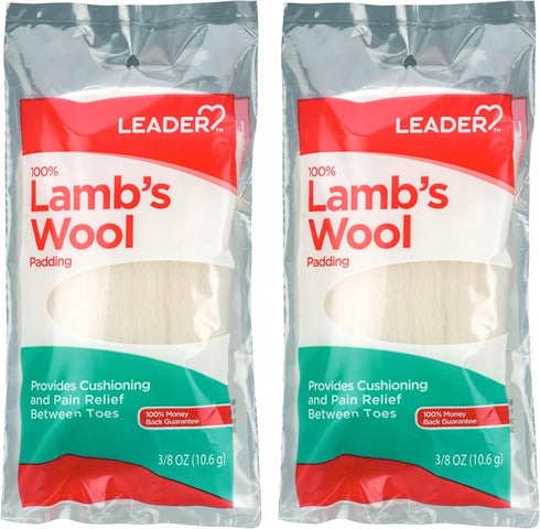 Leader 100% Lambs Wool Padding, 2 Pack, Provides Cushioning Comfort and Pain Relief Between Toes, 3/8 oz