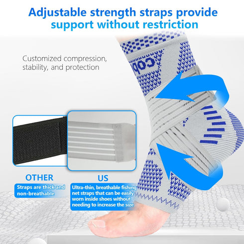 LISEPWU Copper Ankle Brace with Adjustable Compression Bandage, Ankle Support Compression Sleeve for Men & Women