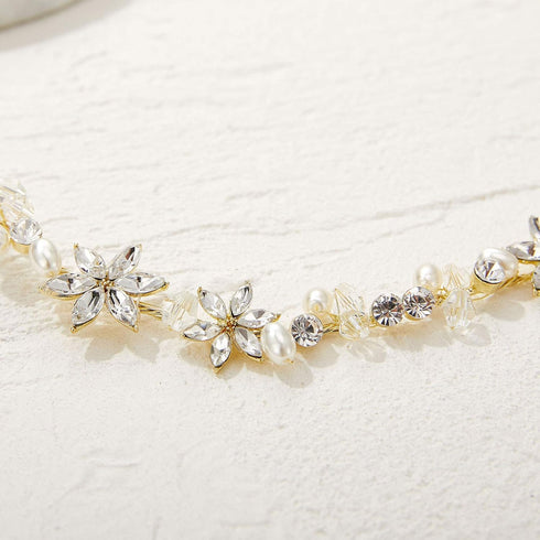 SWEETV Gold Flower Girl Headpiece, Crystal Floral Girls Headband for Wedding, Birthday Party, Photography