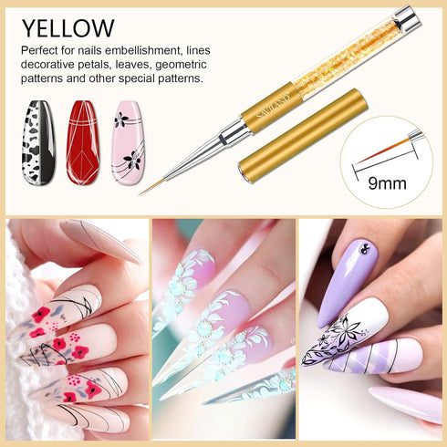 Saviland 6pcs Nail Art Liner Brushes Set - Nail Gel Polish Painting Brush Pen Set with Crushed Diamond Handles