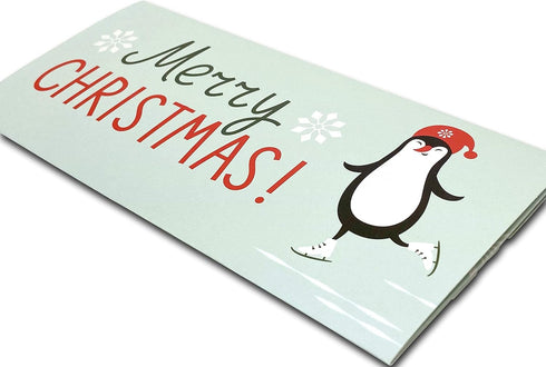 Holiday Card | Zip-Open Money Holder with Clear Plastic Window for Cash, Check, & Gift Card (Penguin)
