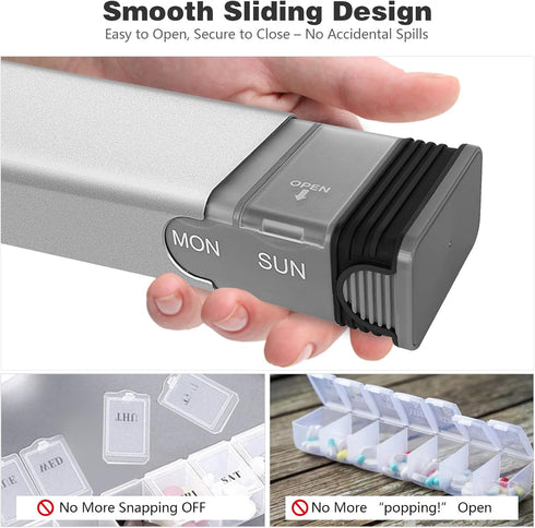 Shfonovax 7 Weekly Metal Pill Organizer, Large Capacity Day Travel Pill Organizer, Easy Open Secure Pill Box for Adults