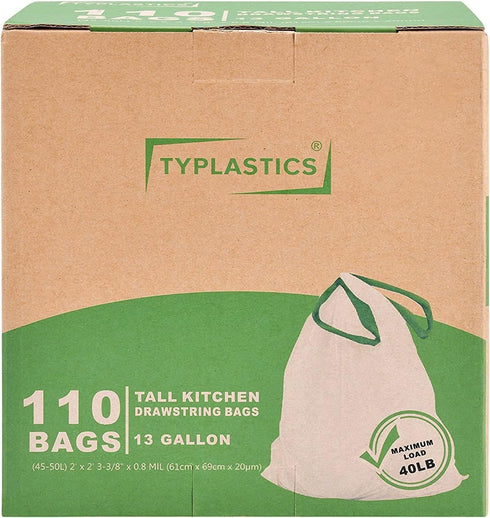 Tall Kitchen Drawstring Trash Bags, 110 Count, 13 Gallon