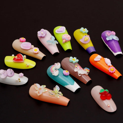 Pack of 200pcs Cute & Sweet 3D Nail Charms for Acrylic Nails, Flower Bee Bear Butterfly Decorations & DIY Accessories