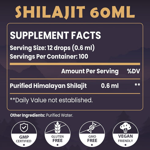 Shilajit Resin Organic Liquid Supplement, Shilajit Himalayan Organic, Shilajit Resin Drop, Shilajit Drop Contain 85 Trace Minerals, Alternative to Resin & Capsules, 60 ml