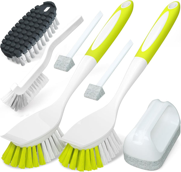 Holikme 7 Pack Dish Cleaning Brush & Pad Set, Kitchen Scrub Brush, Scouring Pad, Bendable Clean Brush & Groove Gap