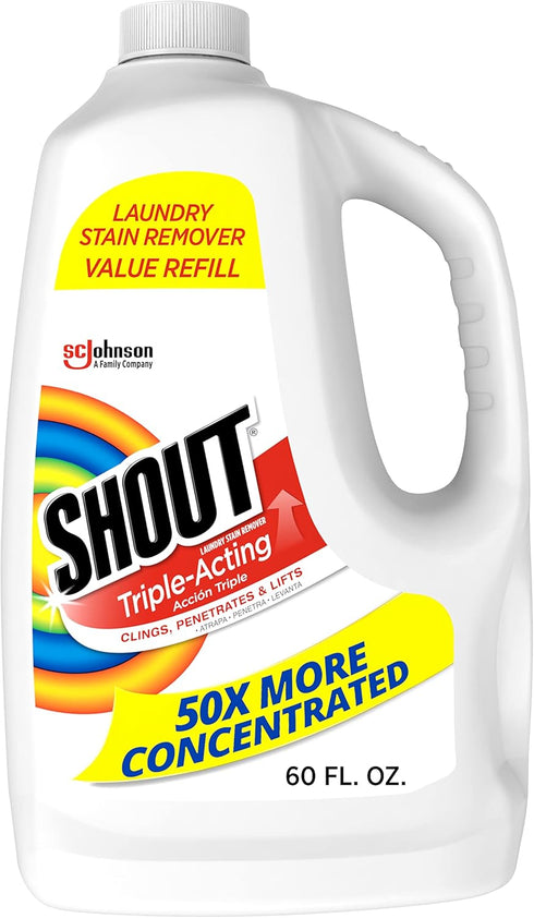 Shout Active Enzyme Laundry Stain Remover Spray, 60oz Prewash Refill, Triple-Acting Formula for 100+ Stains