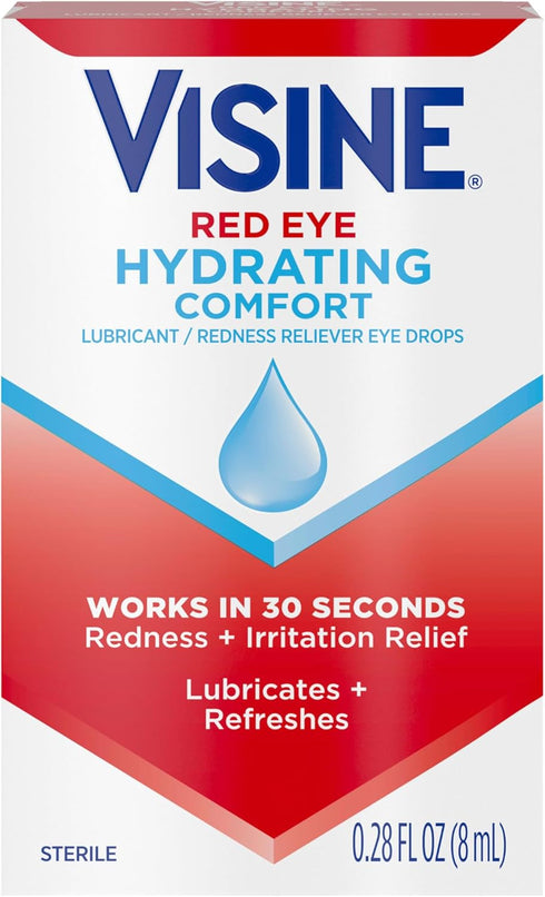 Visine Red Eye Hydrating Comfort Redness Relief and Lubricant Drops to Help