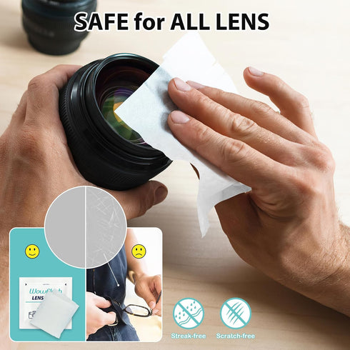 200 Count Lens Wipes for Eyeglasses, Pre-moistened Scratch-Free Streak-Free Cleaner Wipes